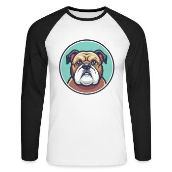 Bouledogue Chien Race Dessin animé Personnage Kawaii Clipart - T-shirt baseball manches longues Homme - blanc/noir - Devant - Nik (191cm)