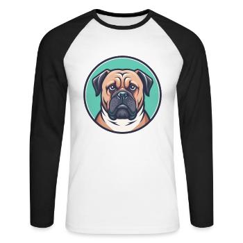 Bullmastiff Chien Race Drôle Dessin animé Kawaii Clipart - T-shirt baseball manches longues Homme - blanc/noir - Devant - Nik (191cm)