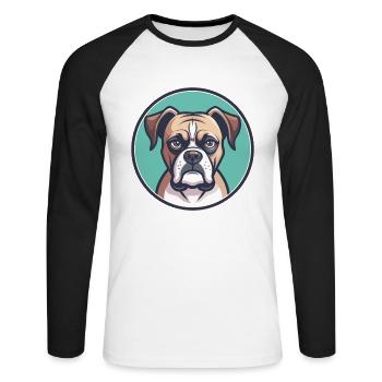 Boxer chien race dessin animé Kawaii Clipart animal de compagnie - T-shirt baseball manches longues Homme - blanc/noir - Devant - Nik (191cm)