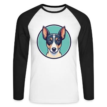 Terrier brésilien chien race dessin animé Kawaii Clipart - T-shirt baseball manches longues Homme - blanc/noir - Devant - Nik (191cm)
