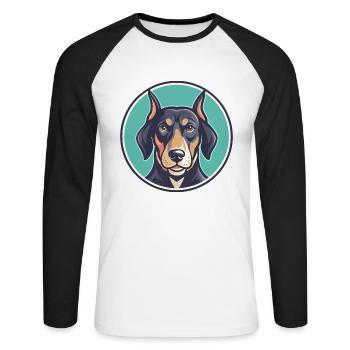Bulgarian Scenthound Dog Breed Cartoon Kawaii Pet - Unisex Long Sleeve Baseball T-Shirt - white/black - Front - Nik (191cm)