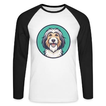 chien de berger catalan chien race dessin animé Kawaii Clipart - T-shirt baseball manches longues Homme - blanc/noir - Devant - Nik (191cm)