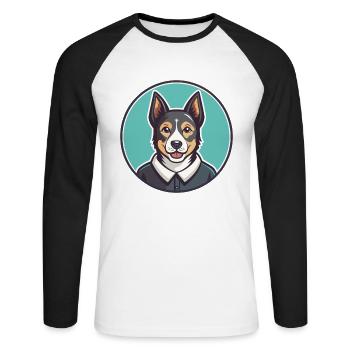 Cesky Strakaty Pes Race Chien Dessin Animé Kawaii - T-shirt baseball manches longues Homme - blanc/noir - Devant - Nik (191cm)