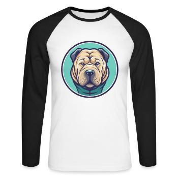 Chinois Shar Pei Chien Race Dessin animé Kawaii Clipart - T-shirt baseball manches longues Homme - blanc/noir - Devant - Nik (191cm)