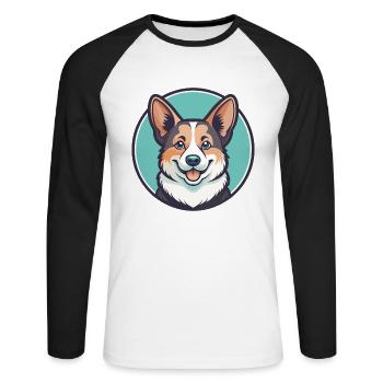Corgi Chien Race Dessin animé Kawaii Clipart Animal de compagnie - T-shirt baseball manches longues Homme - blanc/noir - Devant - Nik (191cm)