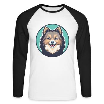 Spitz danois chien race dessin animé Kawaii Clipart animal de compagnie - T-shirt baseball manches longues Homme - blanc/noir - Devant - Nik (191cm)