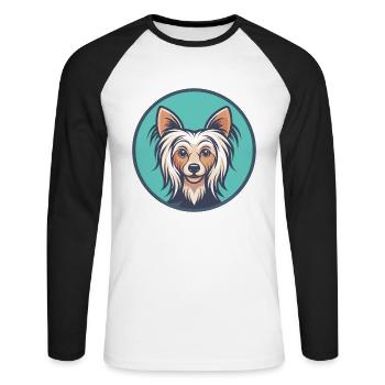 Chinese Crested Dog Breed Cartoon Kawaii Clipart - Unisex Long Sleeve Baseball T-Shirt - white/black - Front - Nik (191cm)