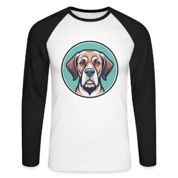 Danois Broholmer Chien Race Dessin animé Kawaii Clipart - T-shirt baseball manches longues Homme - blanc/noir - Devant - Nik (191cm)