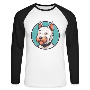 Englischer weißer Terrier Hund Rasse Cartoon Kawaii Haustier - Unisex Baseballshirt langarm - Weiß/Schwarz - Vorne - Nik (191cm)