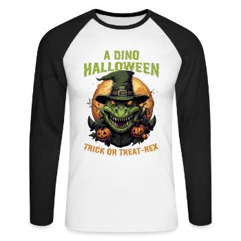 Dino Halloween – Dinosaur Witch Hat Pumpkin Funny - Unisex Long Sleeve Baseball T-Shirt - white/black - Front - Nik (191cm)