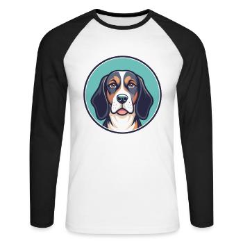 Français Tricolore Chien Race Dessin Animé Kawaii Pet - T-shirt baseball manches longues Homme - blanc/noir - Devant - Nik (191cm)