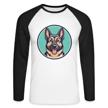 Chien de chasse allemand race dessin animé Kawaii Clipart animal de compagnie - T-shirt baseball manches longues Homme - blanc/noir - Devant - Nik (191cm)