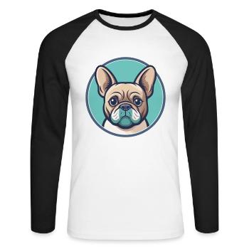 Bouledogue Français Chien Race Dessin animé Kawaii Clipart - T-shirt baseball manches longues Homme - blanc/noir - Devant - Nik (191cm)