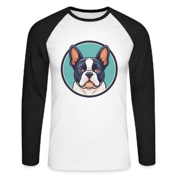 Grand Anglo Français Blanc Et Noir Chien Dessin Animé Animal De Compagnie - T-shirt baseball manches longues Homme - blanc/noir - Devant - Nik (191cm)