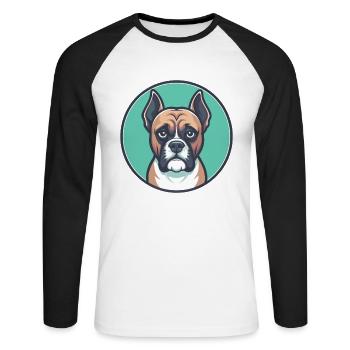 Deutscher Boxer Hund Rasse Cartoon Kawaii Clipart Haustier - Unisex Baseballshirt langarm - Weiß/Schwarz - Vorne - Nik (191cm)