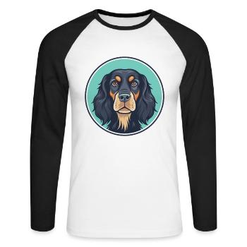 Gordon Setter Chien Race Dessin animé Kawaii Clipart Animal de compagnie - T-shirt baseball manches longues Homme - blanc/noir - Devant - Nik (191cm)