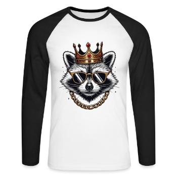 Cool Raccoon King with Crown Urban Swag - Unisex Long Sleeve Baseball T-Shirt - white/black - Front - Nik (191cm)