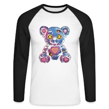 Kawaii Pastel Goth Cute Creepy Teddy Teddybär Goth - Unisex Baseballshirt langarm - Weiß/Schwarz - Vorne - Nik (191cm)