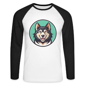 Karakachan Chien Race Dessin animé Kawaii Clipart Animal - T-shirt baseball manches longues Homme - blanc/noir - Devant - Nik (191cm)