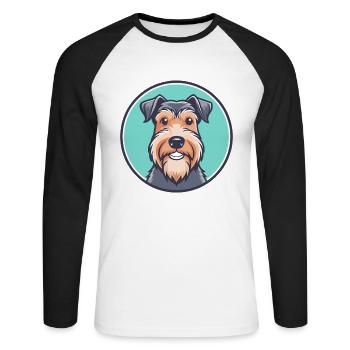 Lakeland Terrier Chien Race Dessin animé Kawaii Clipart - T-shirt baseball manches longues Homme - blanc/noir - Devant - Nik (191cm)