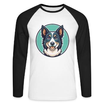 Koolie chien race dessin animé Kawaii Clipart Animal Animal de compagnie - T-shirt baseball manches longues Homme - blanc/noir - Devant - Nik (191cm)