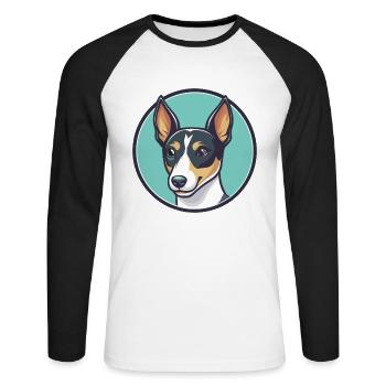 Miniature Fox Terrier Chien Race Dessin animé Kawaii Pet - T-shirt baseball manches longues Homme - blanc/noir - Devant - Nik (191cm)