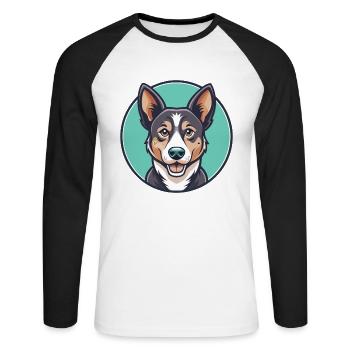 Chien bâtard race dessin animé personnage Kawaii Clipart - T-shirt baseball manches longues Homme - blanc/noir - Devant - Nik (191cm)