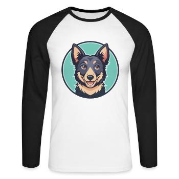 Mudi Hunderasse Cartoon Kawaii Clipart Illustration - Unisex Baseballshirt langarm - Weiß/Schwarz - Vorne - Nik (191cm)