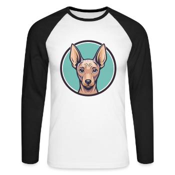 Chien nu péruvien race dessin animé Kawaii Clipart - T-shirt baseball manches longues Homme - blanc/noir - Devant - Nik (191cm)