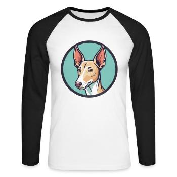 Podenco Ibicenco Chien Race Dessin animé Kawaii Clipart - T-shirt baseball manches longues Homme - blanc/noir - Devant - Nik (191cm)