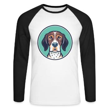 Vieux chien d’arrêt danois race dessin animé Kawaii - T-shirt baseball manches longues Homme - blanc/noir - Devant - Nik (191cm)
