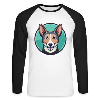 Portugiesische Podengo Pequeno Hunderasse Lustige Karikatur - Unisex Baseballshirt langarm - Weiß/Schwarz - Vorne - Nik (191cm)