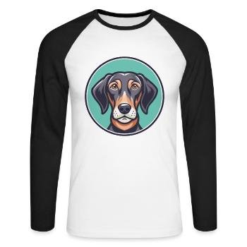 Plott Hound Hund Rasse Lustige Karikatur Kawaii Clipart - Unisex Baseballshirt langarm - Weiß/Schwarz - Vorne - Nik (191cm)