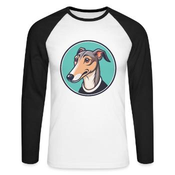 Rampur Greyhound Chien Race Dessin animé Kawaii Clipart - T-shirt baseball manches longues Homme - blanc/noir - Devant - Nik (191cm)