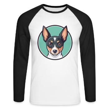 Rat Terrier Chien Race Drôle Dessin animé Kawaii Clipart - T-shirt baseball manches longues Homme - blanc/noir - Devant - Nik (191cm)
