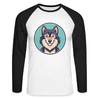 Saarloos Wolfdog Hunderasse Cartoon Kawaii Clipart - Unisex Baseballshirt langarm - Weiß/Schwarz - Vorne - Nik (191cm)