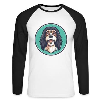 Schapendoes Chien Race Drôle Dessin animé Kawaii Clipart - T-shirt baseball manches longues Homme - blanc/noir - Devant - Nik (191cm)