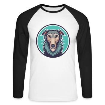 Scottish Deerhound Dog Breed Cartoon Kawaii - Unisex Long Sleeve Baseball T-Shirt - white/black - Front - Nik (191cm)