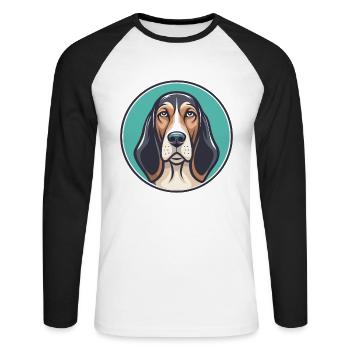 Chien de chasse russe race dessin animé Kawaii Clipart animal de compagnie - T-shirt baseball manches longues Homme - blanc/noir - Devant - Nik (191cm)