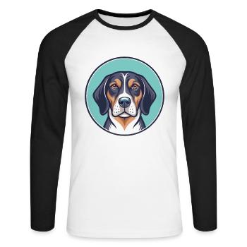 Schweizerischer Niederlaufhund Hunderasse Karikatur - Unisex Baseballshirt langarm - Weiß/Schwarz - Vorne - Nik (191cm)