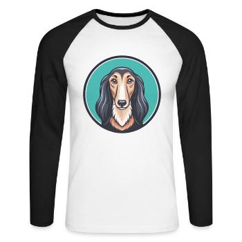 Saluki Dog Breed Cartoon Kawaii Clipart Animal Pet - Unisex Long Sleeve Baseball T-Shirt - white/black - Front - Nik (191cm)