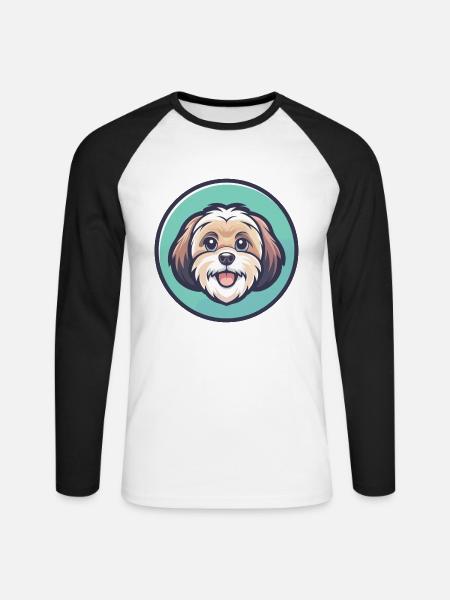 ShihPoo Dog Breed Cartoon Character Kawaii Clipart - Unisex Long Sleeve Baseball T-Shirt - white/black