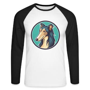 Silken Windhound Chien Race Dessin animé Kawaii Clipart - T-shirt baseball manches longues Homme - blanc/noir - Devant - Nik (191cm)