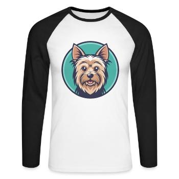 Silky Terrier Hund Rasse Cartoon Kawaii Clipart Haustier - Unisex Baseballshirt langarm - Weiß/Schwarz - Vorne - Nik (191cm)