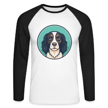 Small Munsterlander Dog Breed Funny Cartoon Kawaii - Unisex Long Sleeve Baseball T-Shirt - white/black - Front - Nik (191cm)