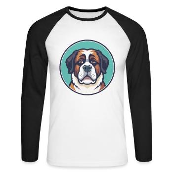 St Bernard Chien Race Dessin Animé Kawaii Clipart Animal - T-shirt baseball manches longues Homme - blanc/noir - Devant - Nik (191cm)