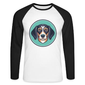 Dessin animé kawaii de race de chien de race Dachshund Westphalien - T-shirt baseball manches longues Homme - blanc/noir - Devant - Nik (191cm)