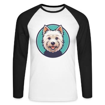 West Highland White Terrier Hund Rasse Cartoon Haustier - Unisex Baseballshirt langarm - Weiß/Schwarz - Vorne - Nik (191cm)