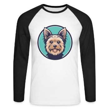 Yorkshire Terrier Dog Breed Cartoon Kawaii Clipart - Unisex Long Sleeve Baseball T-Shirt - white/black - Front - Nik (191cm)