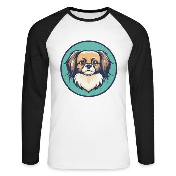 Tibetan Spaniel Dog Breed Cartoon Kawaii Clipart - Unisex Long Sleeve Baseball T-Shirt - white/black - Front - Nik (191cm)